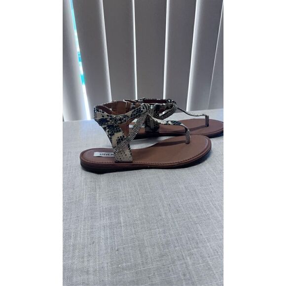 Steve Madden Women Leven SnakeSkin Rhinestone Embellished Sandals Cream Size 8.5 - Picture 4 of 12